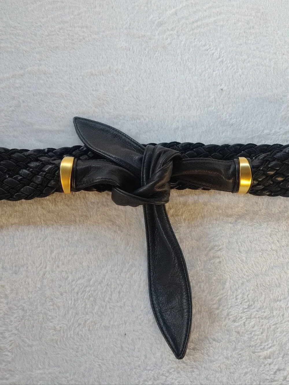 Black Braided Stretch Belt with Gold Accents - Women Accessories